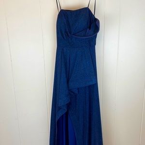 Dillard’s Midnight Blue Formal floor length glittery sleeveless ruffle dress NWT